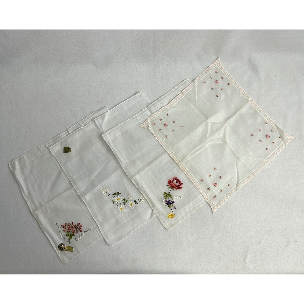 Vintage Cottagecore Swiss Cotton Handkerchiefs Gerbrend Treasure Masters 4pc - Picture 1 of 10